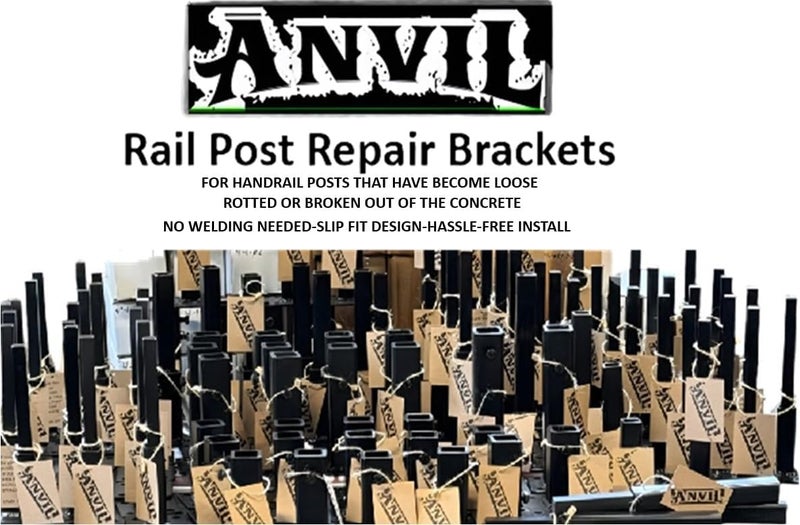 Anvil Rusty Iron Stair Posts Railing Base 4" Rail Post Repair Mount No Welding Broke Wobbly Rails-Slip-Fit Boot Handrail Repairs fits 1" Square Hollow Tube or Solid Steel Post Black Paint w/Bolts - Image 4